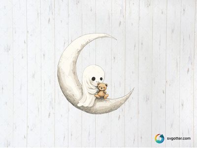Adorable Ghost on Moon, Best for child, best on wall art, best to be applied with sublimation