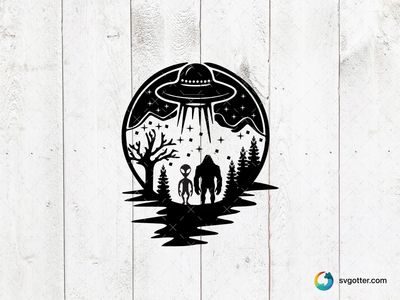 Alien Encounter in the Forest, Best for sci-fi enthusiasts, best on t-shirt, best to be applied with screen printing