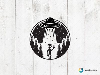Alien Encounter in the Forest, Best for sci-fi enthusiasts, best on t-shirt, best to be applied with screen printing