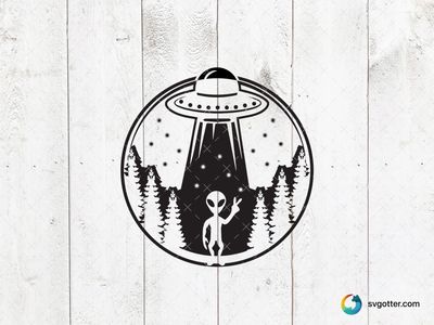 Alien Encounter in the Forest, Best for sci-fi enthusiasts, best on t-shirt, best to be applied with screen printing