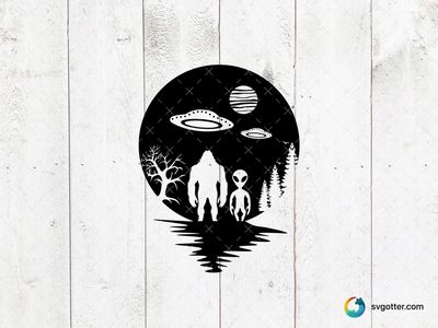 Alien Encounter Silhouette, Best for sci-fi enthusiasts, best on wall art, best to be applied with screen printing