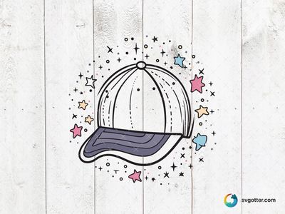 Baseball Cap with Stars, Best for sports fan, best on t-shirt, best to be applied with screen printing