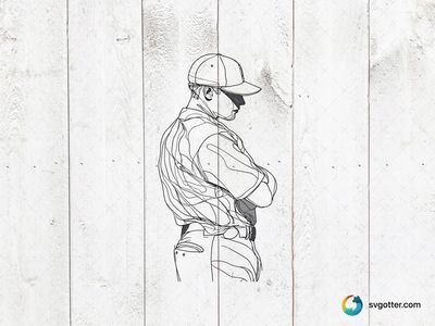 Baseball Player Line Art, Best for sports fans, best on t-shirt, best to be applied with screen printing