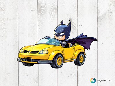 Batman in Yellow Car, Best for superhero fans, best on t-shirt, best to be applied with screen printing