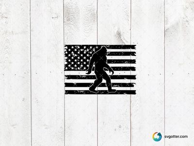 Bigfoot American Flag Silhouette, Best for mythical creature enthusiasts, best on t-shirt, best to be applied with screen printing