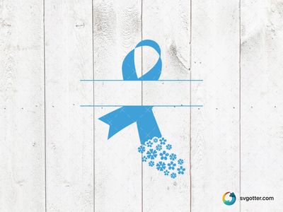 Blue Awareness Ribbon with Flowers, Best for activists, best on t-shirt, best to be applied with heat transfer vinyl