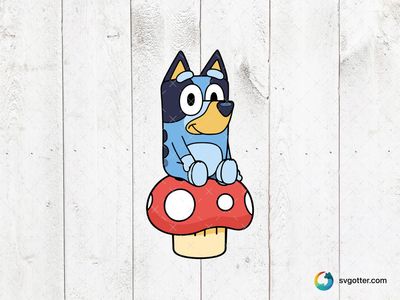 Bluey on Mushroom, Best for children, best on t-shirt, best to be applied with sublimation