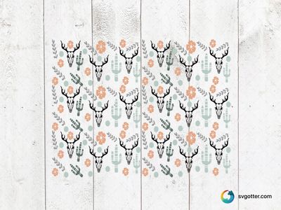 Boho Deer Skull and Cactus Pattern, Best for coffee lovers, best on mugs, best to be applied with sublimation