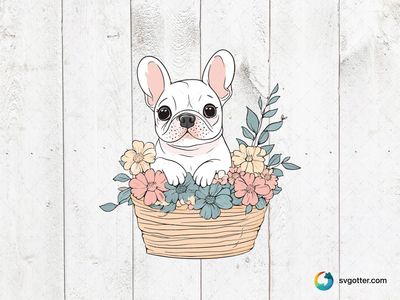 Bulldog in Flower Basket, Best for dog lovers, best on wall art, best to be applied with sublimation