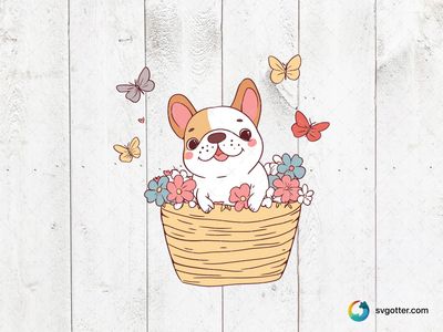 Bulldog in Flower Basket, Best for pet lovers, best on t-shirt, best to be applied with sublimation