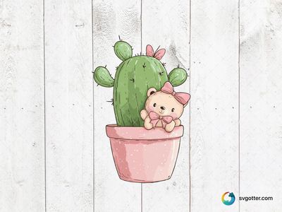 Cactus with Teddy Bear, Best for child, best on t-shirt, best to be applied with sublimation