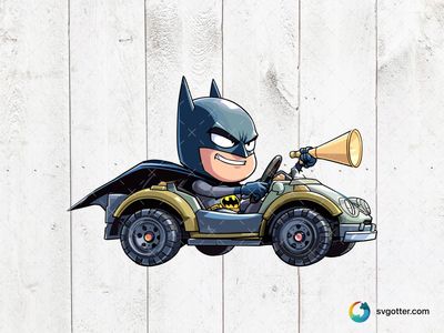 Cartoon Batman in Batmobile, Best for comic book fans, best on t-shirt, best to be applied with sublimation