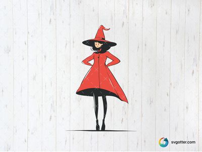 Cartoon Witch in Red Cloak, Best for Halloween enthusiasts, best on t-shirt, best to be applied with sublimation