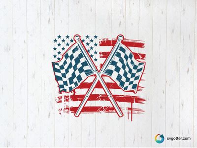 Checkered Flags with American Flag, Best for sports fans, best on t-shirt, best to be applied with screen printing