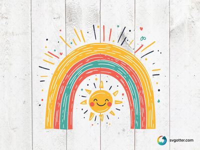 Cheerful Rainbow and Sun, Best for children, best on t-shirt, best to be applied with sublimation