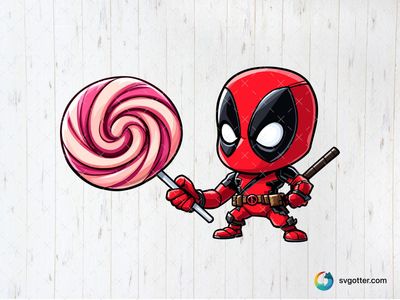 Chibi Deadpool with Lollipop, Best for comic fans, best on t-shirt, best to be applied with sublimation