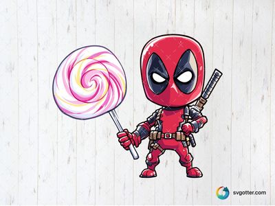 Chibi Deadpool with Lollipop, Best for comic fans, best on t-shirt, best to be applied with sublimation