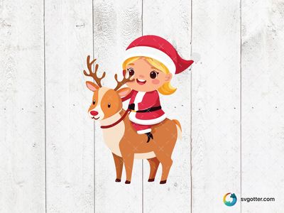 Child Riding Reindeer, Best for children, best on t-shirt, best to be applied with sublimation