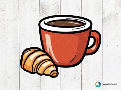 Coffee and Croissant, Best for coffee lovers, best on mugs, best to be applied with sublimation
