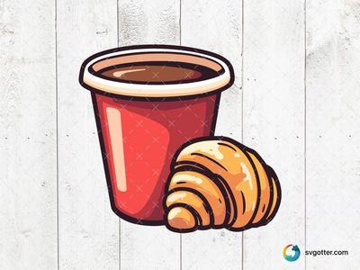 Coffee and Croissant, Best for coffee lovers, best on mugs, best to be applied with sublimation