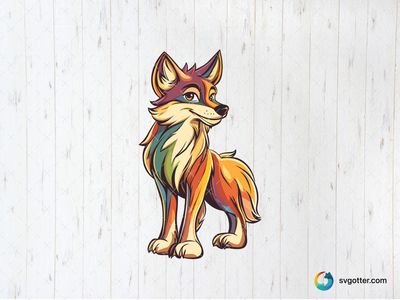 Colorful Cartoon Wolf, Best for animal lovers, best on t-shirt, best to be applied with sublimation