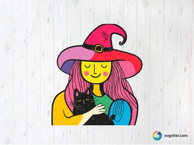 Colorful Witch with Black Cat, Best for halloween enthusiasts, best on t-shirt, best to be applied with sublimation