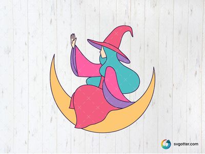 Colorful Witch on Moon, Best for halloween enthusiasts, best on wall art, best to be applied with sublimation