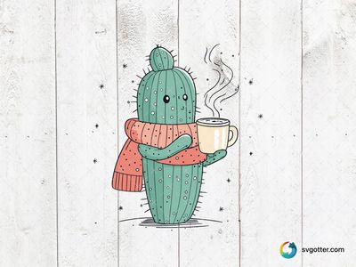 Cozy Cactus with Coffee, Best for coffee lovers, best on mugs, best to be applied with sublimation