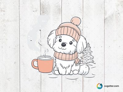Cozy Maltese Dog in Winter, Best for pet lovers, best on mugs, best to be applied with sublimation