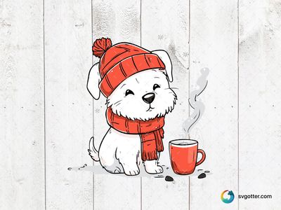 Cozy Maltese with Coffee, Best for pet lovers, best on mugs, best to be applied with sublimation