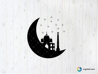 Crescent Moon and Mosque Silhouette, Best for religious enthusiasts, best on wall art, best to be applied with sublimation