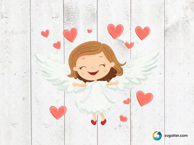 Cute Angel with Hearts, Best for child, best on t-shirt, best to be applied with sublimation