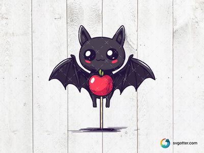 Cute Bat with Apple Lollipop, Best for children, best on t-shirt, best to be applied with sublimation