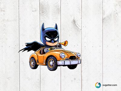 Cute Batman in Car, Best for superhero fans, best on t-shirt, best to be applied with sublimation