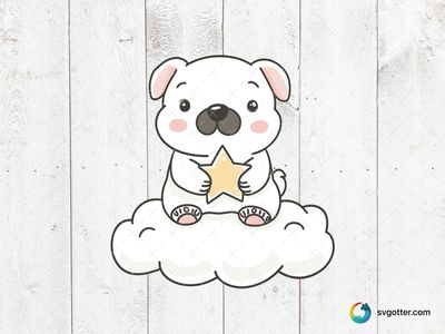 Cute Bulldog on Cloud, Best for dog lovers, best on baby onesies, best to be applied with sublimation