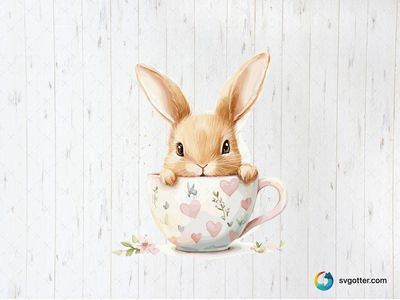 Cute Bunny in Cup, Best for child, best on mug, best to be applied with sublimation