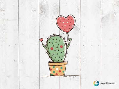 Cute Cactus with Heart Balloon, Best for plant lovers, best on t-shirt, best to be applied with sublimation