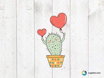 Cute Cactus with Heart Balloons, Best for plant lovers, best on t-shirt, best to be applied with sublimation