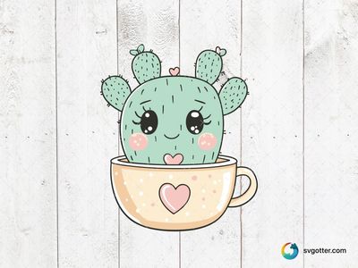 Cute Cactus in Cup, Best for plant lovers, best on mugs, best to be applied with sublimation
