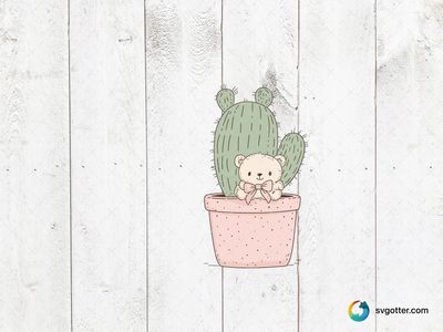 Cute Cactus with Teddy Bear, Best for child, best on baby onesies, best to be applied with sublimation
