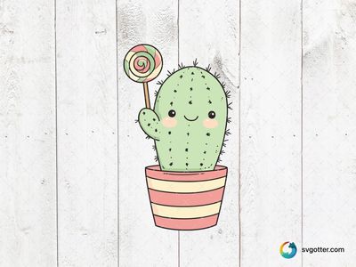 Cute Cactus with Lollipop, Best for child, best on t-shirt, best to be applied with sublimation