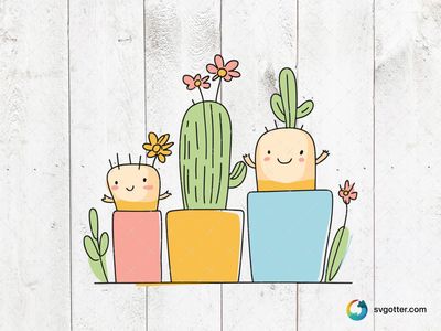Cute Cartoon Cactus Family, Best for plant lovers, best on wall art, best to be applied with print and cut