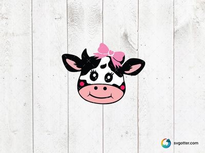 Cute Cartoon Cow with Pink Bow, Best for children, best on t-shirt, best to be applied with sublimation