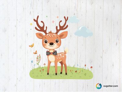 Cute Cartoon Deer with Bow Tie, Best for children, best on wall art, best to be applied with print and cut
