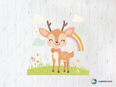 Cute Cartoon Deer with Rainbow, Best for child, best on baby onesies, best to be applied with sublimation
