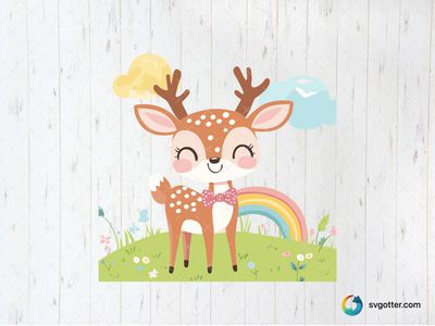 Cute Cartoon Deer with Rainbow, Best for child, best on baby onesies, best to be applied with sublimation