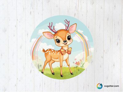 Cute Cartoon Deer with Rainbow, Best for children, best on wall art, best to be applied with sublimation