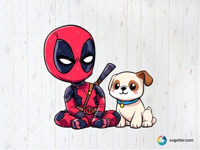 Cute Deadpool with Dog, Best for comic fans, best on t-shirt, best to be applied with sublimation
