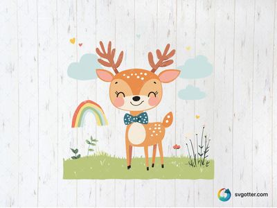 Cute Deer with Rainbow, Best for children, best on baby onesies, best to be applied with sublimation