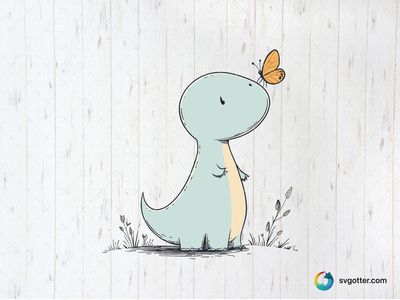 Cute Dinosaur with Butterfly, Best for child, best on t-shirt, best to be applied with sublimation